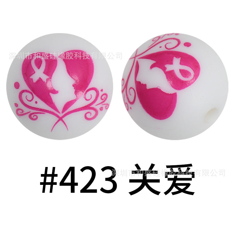 Wholesale 50pcs 16mm Print Silicone Beads Colorful Silicone Water Transfer Beads